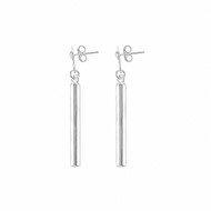 Handmade 950 Peruvian silver bar drop earrings with long cylindrical silver drops / Nine50