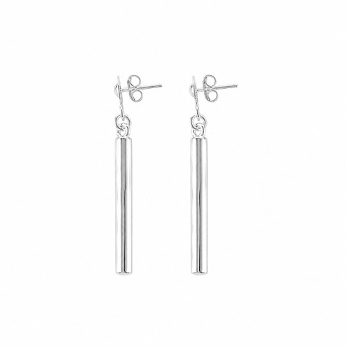 Handmade 950 Peruvian silver bar drop earrings with long cylindrical silver drops / Nine50