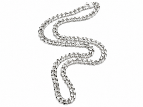 Quality silver curb chain necklace, 50cm long and 6mm wide, polished silver links on a white background.