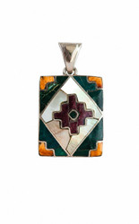 Nine50 Handmade silver andean geometric inlay pendant