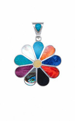 Nine50 Handmade Silver Peruvian Flower Inlay Pendant