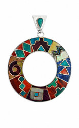 Nine50 Peruvian Silver Mosaic Inlay Circle Pendant