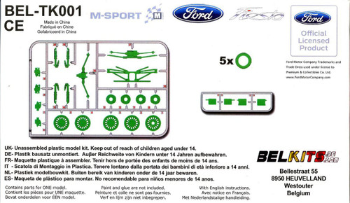 Aoshima (BELKITS) 84335 Option Parts Set for Ford Fiesta S2000 & RC WRC (Aoshima 84304, 84311) 1/24 scale kit