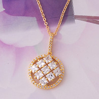 Gold Round Crystal Pendant Necklace