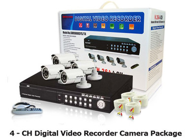 4 ChannelCCTV Security System with 4 Weatherproof Night vision IR Cameras Package