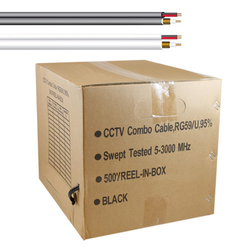 FiveStarCable 500 ft RG59 Siamese CCTV Combo Coaxial Cable 500 Ft, White 20AWG RG59 Video 18/2 18AWG Power for Surviellance Security System