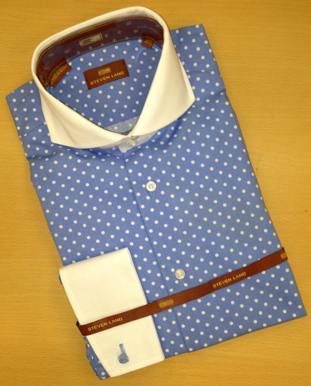 Men's Steven Land Dress Shirt - French Blue Polka Dot DS-918 (DS 918 ...