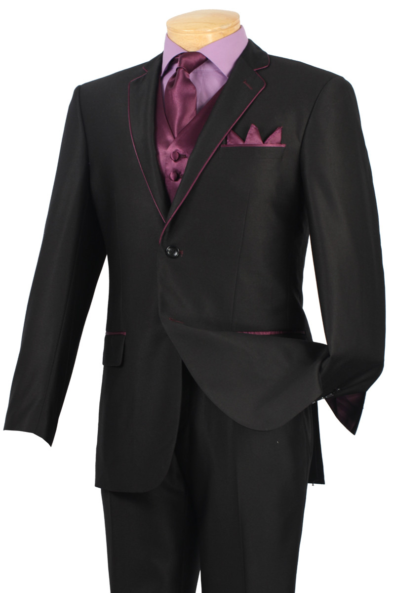 Fancy Formal Fashion Suit 5 Pc. Suit Black/Purple | Suits | Clergy ...