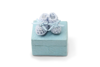 Baby Favor Mulberry Paper Boxes Blue Crocheted Booties