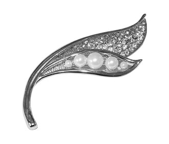 Double Leaf Pearl Brooch