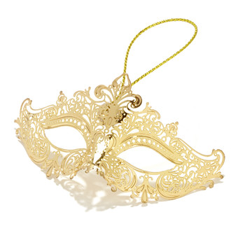Miniature Masquerade Mask Ornament Ornate Gold Side Shot