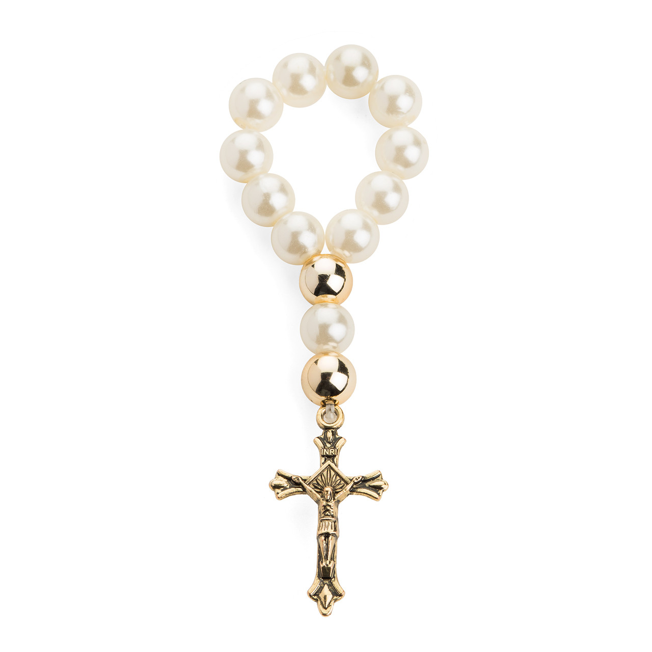 Mini Faux Pearl Religious Charm Bracelet For Catholic Cross With