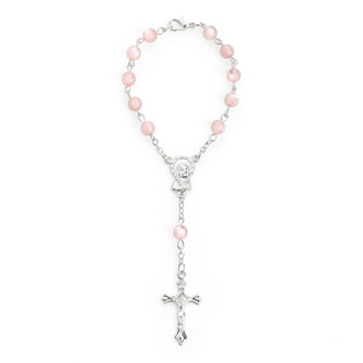 Rosary Cross Bracelet Cats Eye Pink Beads