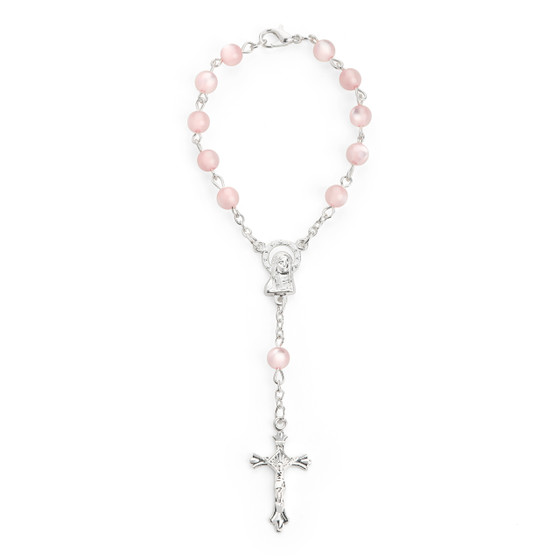 Rosary Cross Bracelet Cats Eye Pink Beads