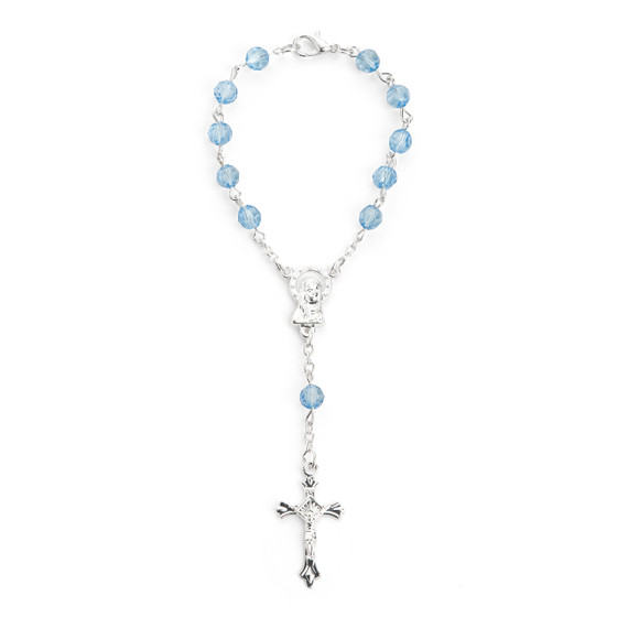 Rosary Cross Bracelet Acrylic Blue Beads