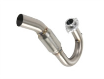 The redesigned PowerBomb is a four-stroke header that incorporates FMF's patented PowerBomb module at a precise location in the initial stage of the header. By positioning this "Bomb" at a key point in the system, increased performance and flow is achieved through the expansion and contraction of exhaust sonics through the system. Result is a flow increase of nearly 10%! The outer chamber in the Powerbomb allows the air to expand, cool and ramp back up at a higher velocity.

Additionally, the PowerBomb is a "pre-muffler" of sorts which helps to lower the bikes sound output by providing more sound absorbing surface area for the sound medium (exhaust gases). On some models, you can choose between a moto or supercross version. The supercross version is designed for more low to mid-range power where the moto version is focused in the mid to upper RPM range. 
