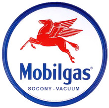 Mobilgas Gasoline Round Metal Tin Sign