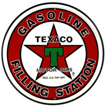 Texaco Gasoline Filling Station Round Metal Tin Sign