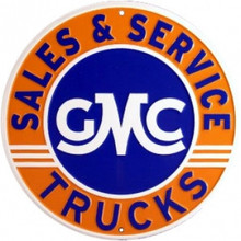 GMC Trucks Sales & Service Round Tin Sign