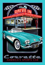 Corvette Vintage Drive In Tin Sign