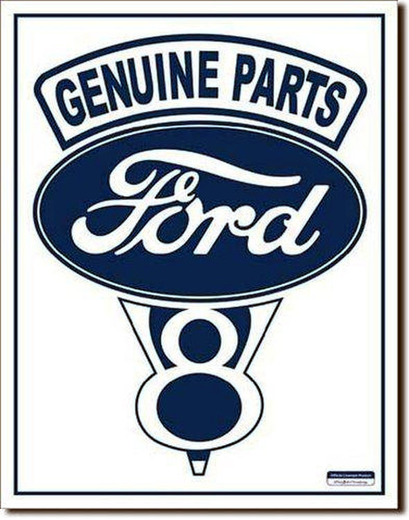 Download Ford V8 Genuine Parts White Face Tin Sign - Crusin The Past