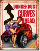 Dangerous Curves Ahead "Distressed Look" Tin Sign