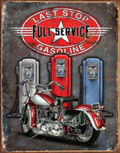 Last Stop Gasoline Motorcycles "Distressed Look" Tin Sign