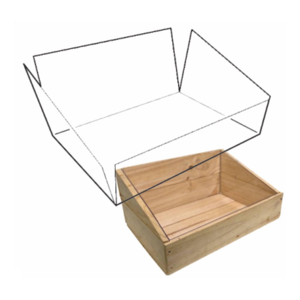 Wooden Crate Clear polypropylene liner slanted