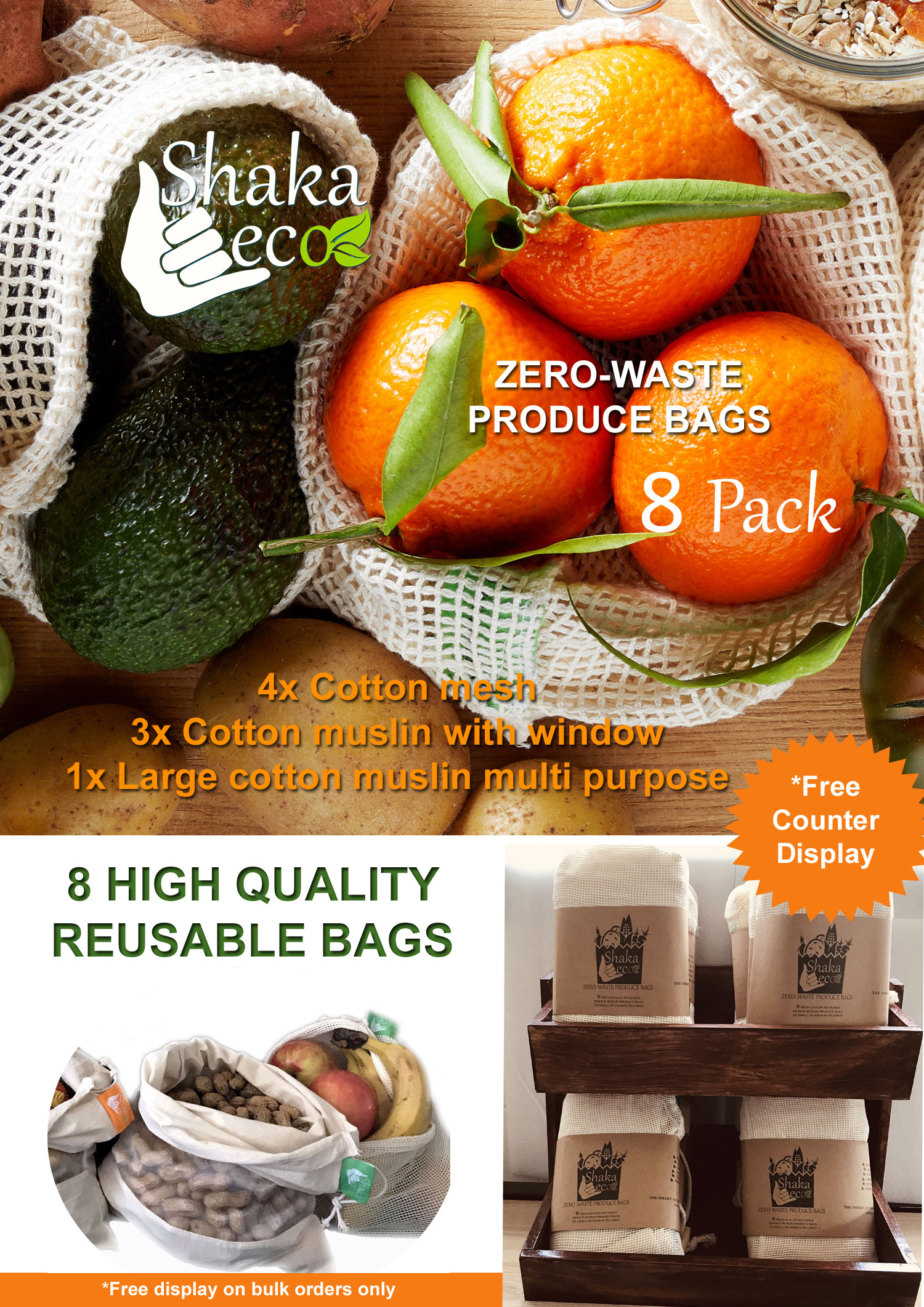 Shaka Eco Produce Bag 8Pk 