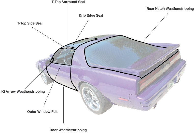 82-92 Camaro//Firebird T-Top Plastic Drip Edge Weatherstrip Seal *HT-KG4030