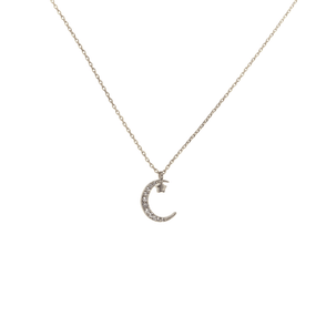 pave moon and star necklace silver