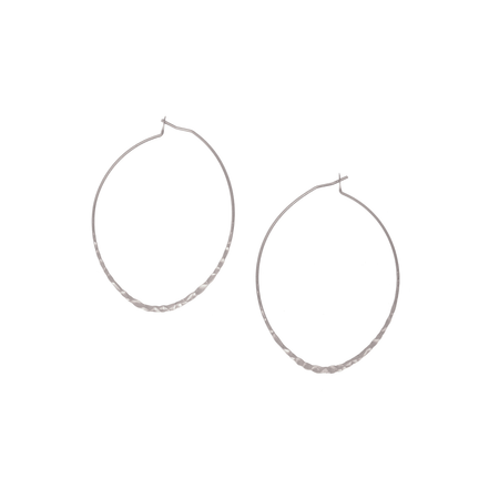 silver, earrings, hoop, light, hammered, oval