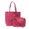 fuchsia, tote, handbag, purse, 13″ (height) x 11″ (width from seam to seam) x 5.5″ (depth), coin purse, vegan leather