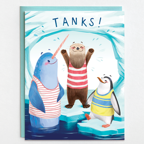 thank you card, tanks, penguin, otter, seal, earth friendly