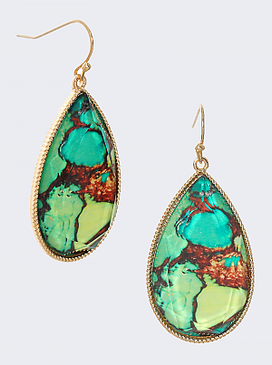 epoxy stone teardrop dangle earrings, turquoise