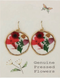 large round red dried flower gold earrings