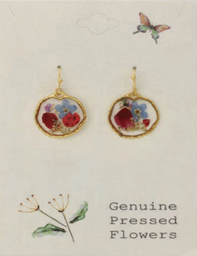 small round mixed dried flower gold earrings
