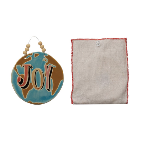 handmade stoneware ornament joy