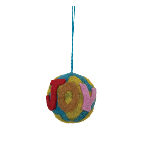 wool felt globe ornament joy