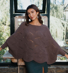 ribbed knit pattern poncho w/ sleeves