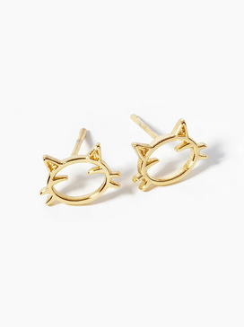 white gold dipped delicate cat stud earrings
