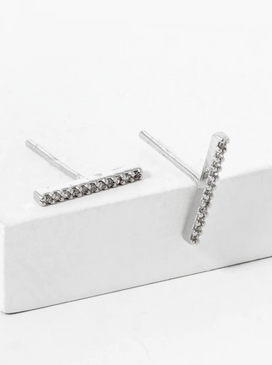 white gold dipped pave bar stud earrings