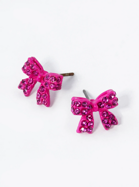 crystal pave ribbon bow stud earrings