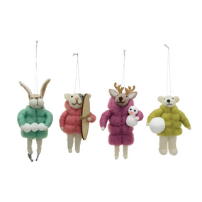 wool animal in winter coat ornament