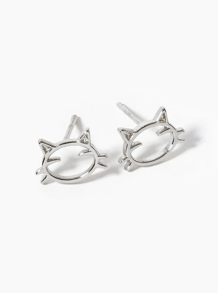 rhodium delicate cat stud earrings