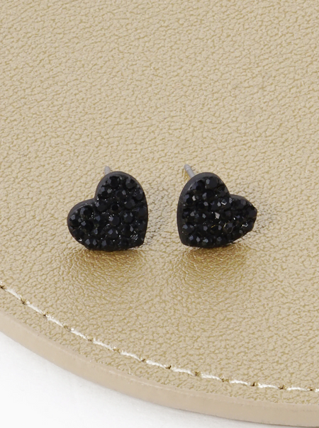 crystal pave dainty heart earrings black