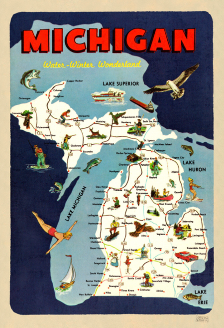 michigan water wonderland 12x18 poster print