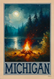 michigan campfire and moon 12x18 poster print
