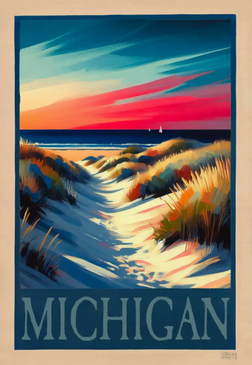 michigan sunset beach 12x18 poster print