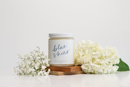 blue skies poured candle